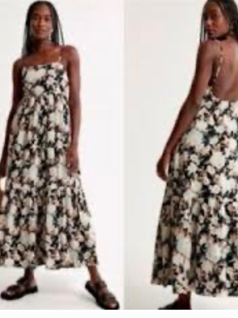 Abercrombie & Fitch Black Floral Maxi Dress with Cream and Tan Blooms